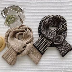 1pc Double Sided & Houndstooth & Stripe Knitted Scarf, Cozy & Warm, Student Couple Classic College Style Winter Scarf