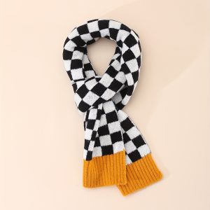 1pc Children's Scarves Checkerboard College Style Scarf For Autumn And Winter Boys And Girls