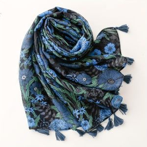 Vibrant Floral Printed Scarf - Soft, Breathable, Stylish Cotton Linen Shawl with Tassel, Windproof, Sunscreen, Travel-Friendly Accessory for Women - Perfect for Vacation, Outdoor Activities, and Daily Wear