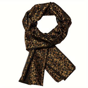 LINEZISEID Designer Mens Scarf Jacquard Black Golden Floral Shawls Wrap