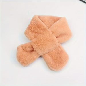 1pc Autumn And Winter Plush Solid Color Children's Scarf, Simple Thickened Cute Anti-rabbit Fur Warm Scarf