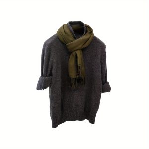 1pc Soft & Warm Winter Men Headscarf, Solid Color Imitation Cashmere Long Scarf With Long Tassels