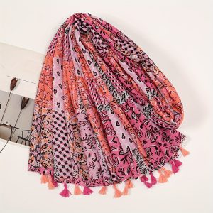 Elegant Bali Yarn Scarf With Plant Print - Breathable Polyester Shawl For Women | Versatile Fashion Accessory