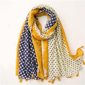 Chic Polka Dot Printed Scarf - Lightweight & Breathable Color Block Design with Tassel Fringe - Perfect Sun-Protective Shawl for Stylish Outdoor Adventures, Travel & Casual Wear - Womens Fashion Accessory