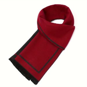 Luxury Faux Cashmere Warm Scarf for Men - Elegant 70.87x11.81inch Striped Long Scarf, Popularity Style Polyester, 100% Polyester Fiber Filled, Hand Wash FDry Clean, Woven Printed Craftsmanship, Windproof Cold Weather Accessory, Business Casual Two-Tone Design Scarf