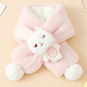 Girls Plush Wrap Neck Warm Scarf With Cute Rabbit Design For Winter Christmas Gifts