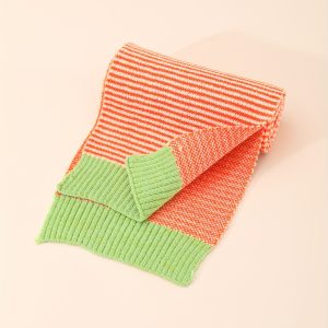 1pc Thickened Warm Knitted Striped Scarf For Autumn And Winter Children