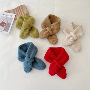 1pc Children's Winter Solid Color Knitted Scarf For Boys, Girls, And Babies