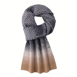 Gradient Business Scarf for Men - Polyester Blend with Wool & Acrylic, Stylish Woven Twill Letter Pattern Warm Winter Scarf