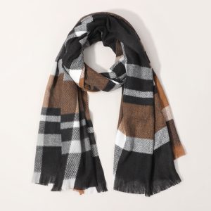 1pc Men's Fashion Business Retro Style Multicolor Line Short Beard Plaid Warm Scarf