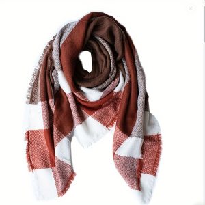 Womens Fall Winter Scarf Plaid Tassel Soft Warm Blanket Scarves Womens Shawl Wraps (Deep Pink White Color Large Grid