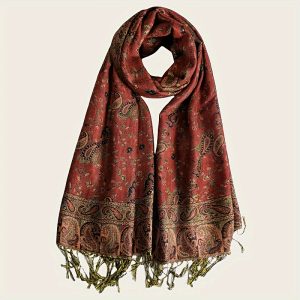 Luxurious Cashmere-Feel Women's Scarf - Soft, Warm & Breathable with Elegant Tassels | Vintage Paisley Design Shawl for Casual Outings