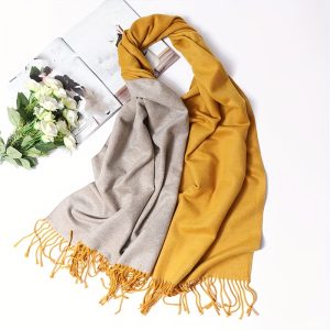 Double Sided Two Color Scarf Elegant Thick Soft Warm Tassel Long Scarf Autumn Winter Coldproof Windproof Elastic Scarf