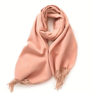 Stylish Monochrome Tassel Scarf Simple Basic Imitation Cashmere Warm Wrap Scarf Autumn Winter Neck Guard Windproof Neck Scarf