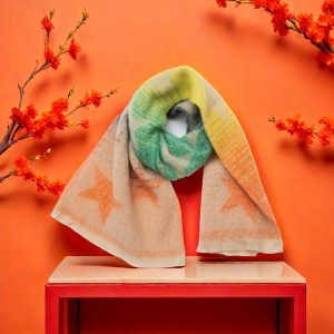 Multicolor Printed Five-pointed Star Shawl Fashionable Imitation Cashmere Soft And Warm Short Beard Shawl Autumn And Winter Decoration All-match Cold Blanket Scarf