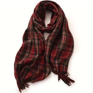 Vintage-Inspired Plaid Scarf for Women - Cozy, Warm & Windproof Shawl with Tassels, Perfect for Autumn & Winter