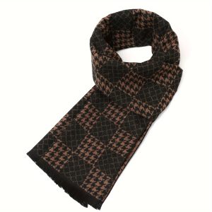 Men's Luxury Fleece Scarf, 70.87x11.81inch, Fashionable And Warm, Polyester Fabric, Grid Pattern, Long Scarf For Business Or Outdoor Use, Classic Winter Accessory