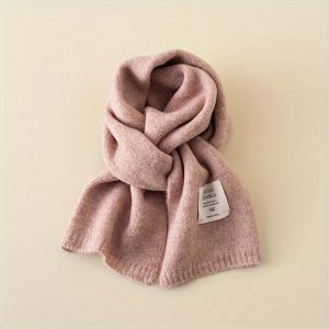 Children's Knit Short Scarf Solid Color Polyester Acrylic for Boys & Girls - Preppy Style, Soft Neck Warmer for Fall FWinter Season, Suitable for Daily Wear, Fits Ages 3-14 - 1 Pack