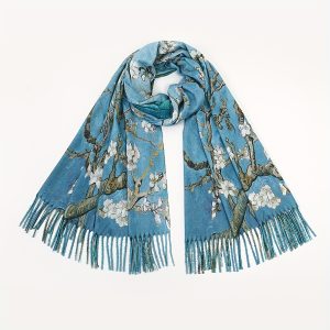 Plum Blossoms Art Print Scarf - Soft and Cozy Imitation Cashmere, Warm and Toasty, Elegant Tassel Shawl Design, Unique Tie Dye Pattern, Coldproof and Windproof, Thick and Plush - Perfect for Fall and Winter Seasons, Adds a Touch of Stylish Elegance to Any Outfit