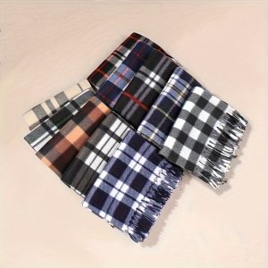 Classic Plaid Double Sided Velvet Scarf Color Block Warm Neck Scarf Autumn Winter Unisex Coldproof Neck Scarf