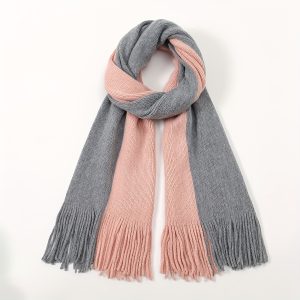 Elegant Two-Tone Scarf with Tassels - Soft, Warm & Windproof for Autumn FWinter | Machine Washable Polyester Shawl