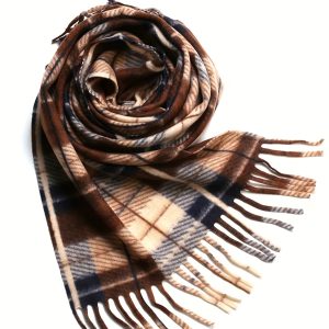 Double Sided Velvet Plaid Scarf, Mature Style Thick Warm Tassel Shawl, Autumn Winter Coldproof Elastic Scarf For Women And Men