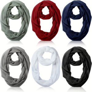 6 Pcs Women Soft Lightweight Infinity Scarf Solid Color Loop Scarf Winter Neck Scarf For Women, 6 Colors