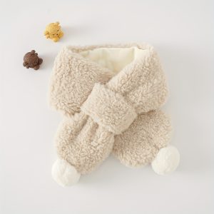 1pc Children's Neck Warm Plush Scarf With Fur Ball For Boys And Girls Autumn Winter